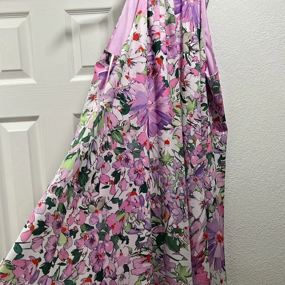 Badgley Mischka Elise Georgette Floral Turtleneck Trapeze Mini Dress Size 4 - Picture 4 of 5